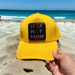 Stop Play Pause Çıkartmalı Bench Kare Stickerlı Şapka