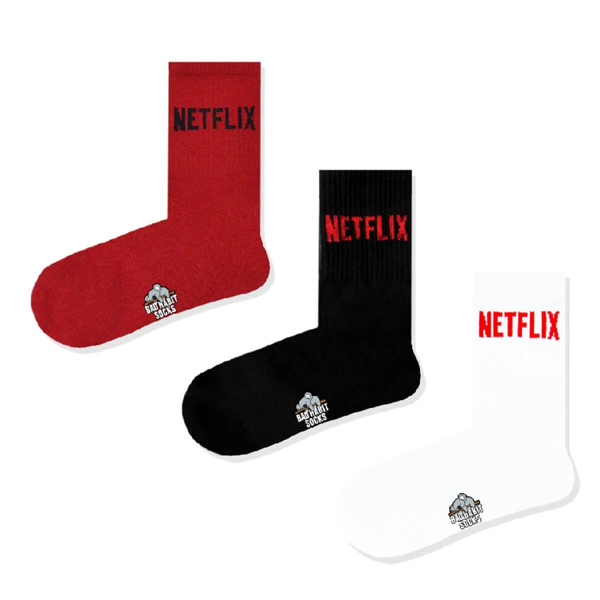 3'lü Netflix Desenli Tenis Çorap Seti - Stickerlı Şapka