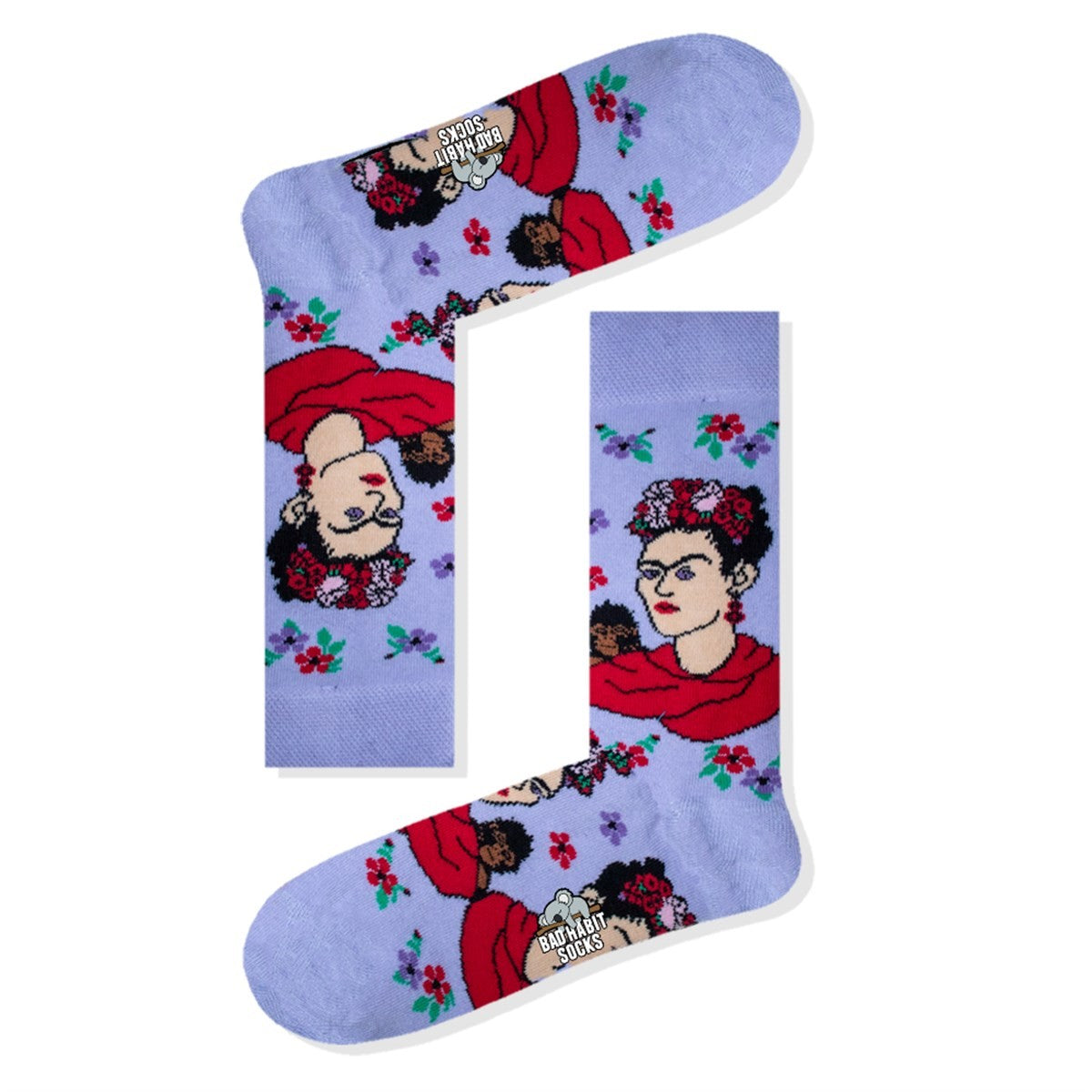 Mor Frida Desenli Soket Çorap - Stickerlı Şapka