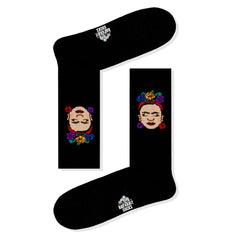 Siyah Frida Desenli Soket Çorap - Stickerlı Şapka