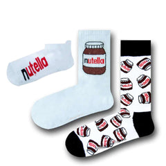 3lü Nutella Desenli Soket Çorap Seti - Stickerlı Şapka