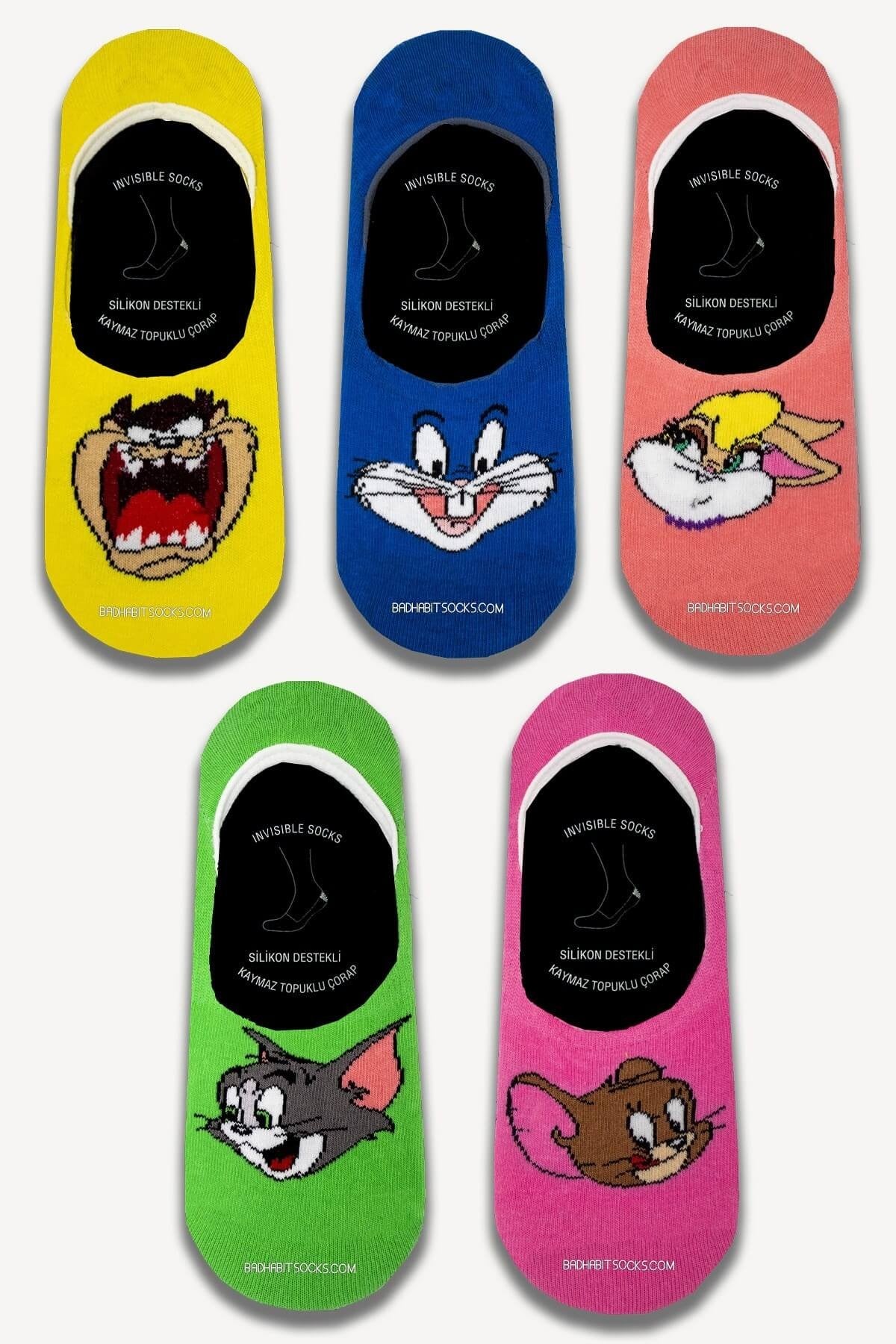 5'li Bunny Çizgi Film Babet Çorap Set - Stickerlı Şapka