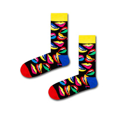 Renkli Dudak Desenli Soket Çorap - Stickerlı Şapka