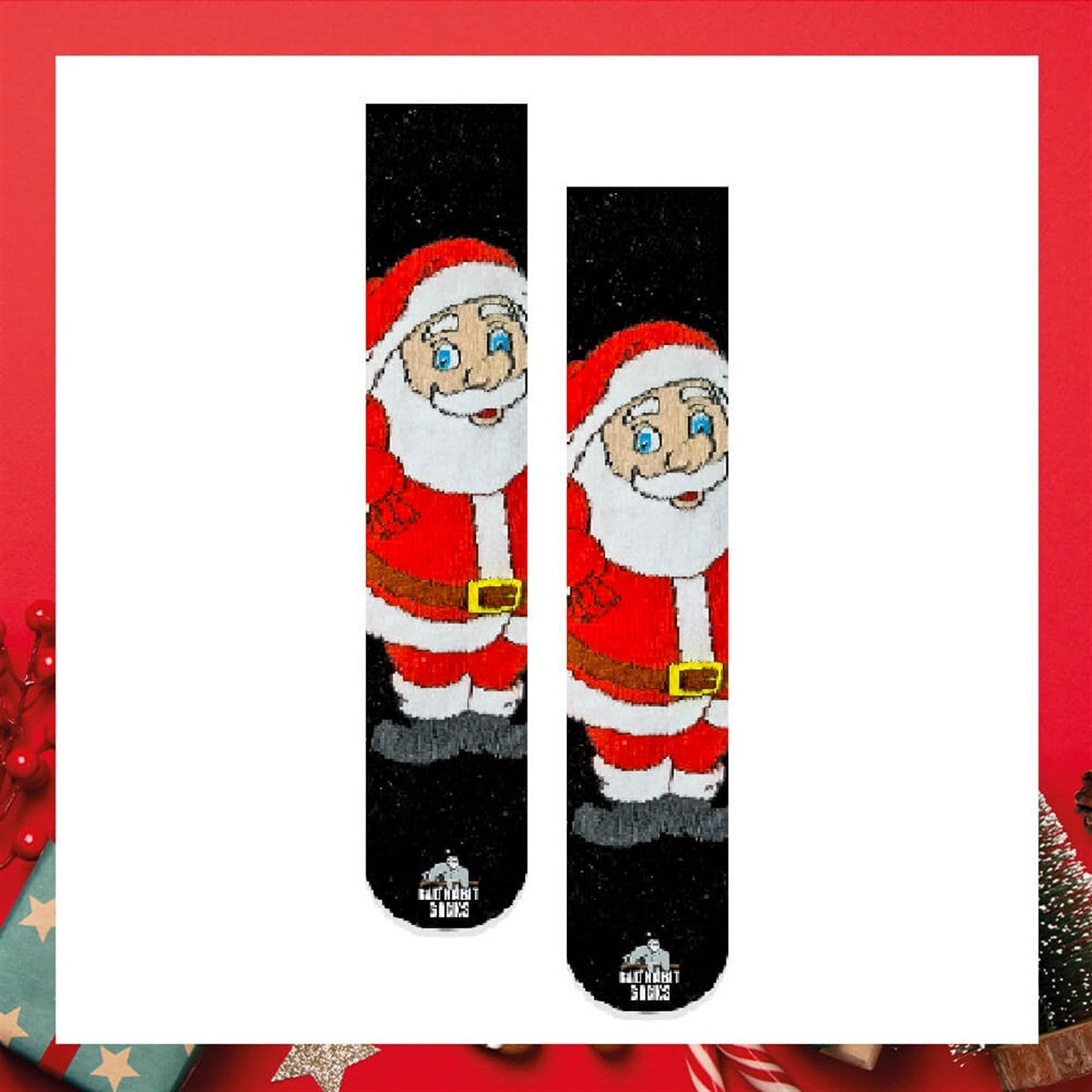 Noel Baba Desenli Soket Çorap - Stickerlı Şapka